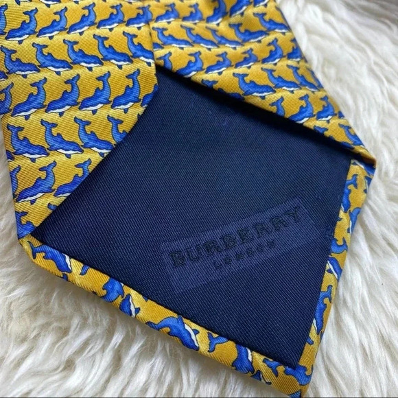 Burberry London Yellow and Blue Dolphin Print Silk Tie - Picture 6 of 6